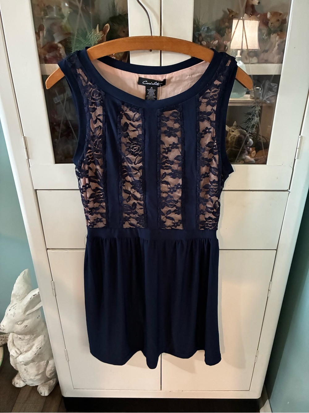 Candalite sz M Navy Lace-Accent Sleeveless Dress nwt